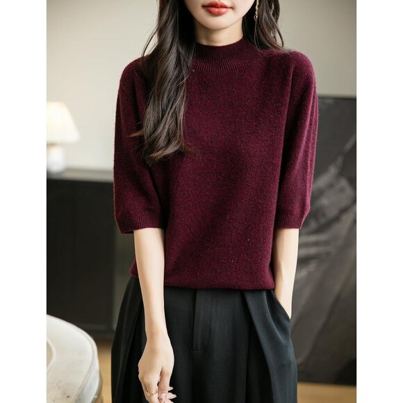 Women's Merino Wool Sweater Small Seamless Knit Mock Neck Casual - Picture 5 of 6